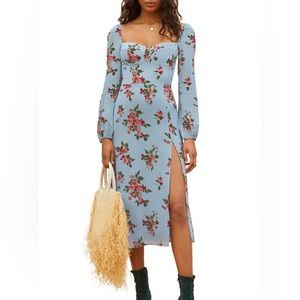 REFORMATION Shelby Floral
Long Sleeve Dress Blue Giulia Size 12